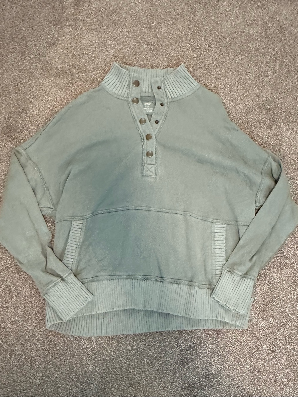 Aerie Sage Green Mock Neck Snap Sweatshirt Size L